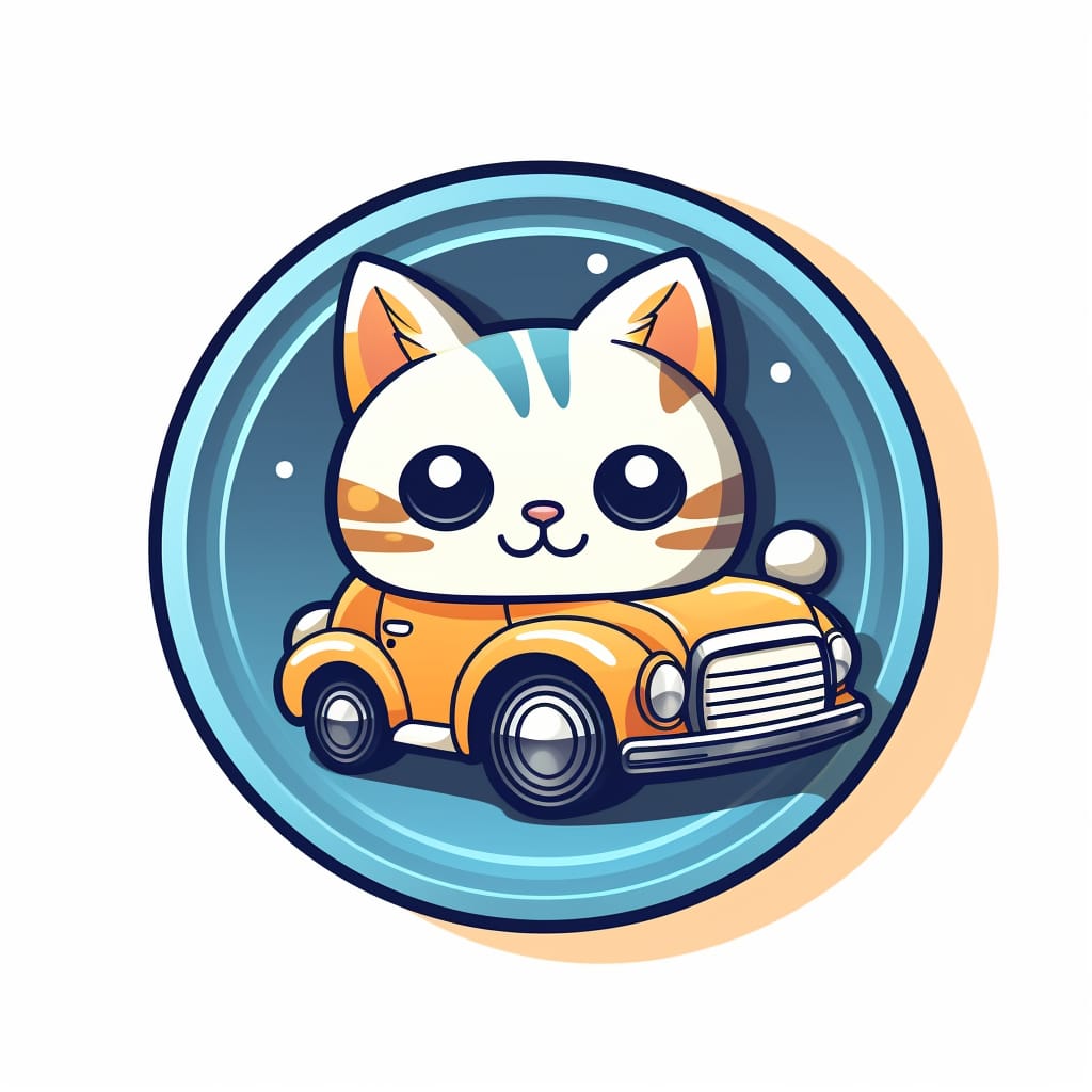 Mascota de El Taller de Lucho: un gatito ilustrado sobre un auto